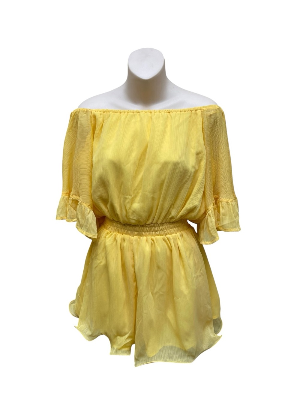 NWT Endless Rose Yellow Off Shoulder Romper Ruffle Sleeve XS Boho Summer